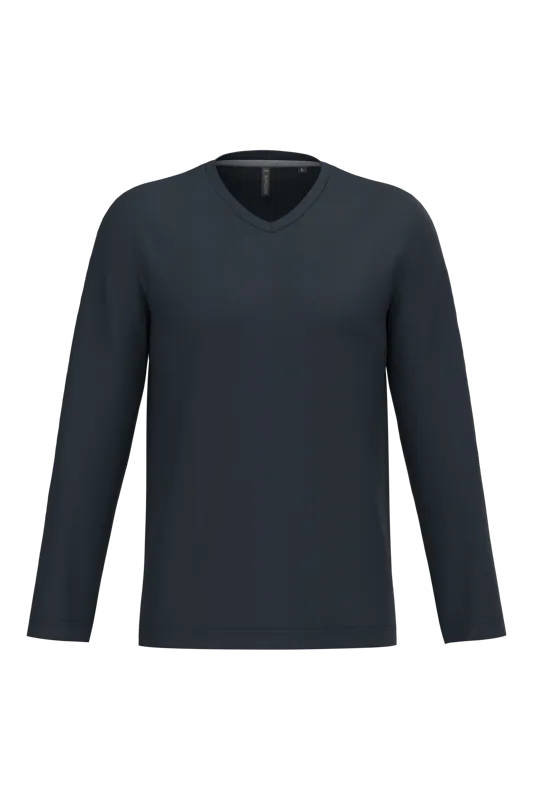 T-shirt V-hals lange mouwen in Navy