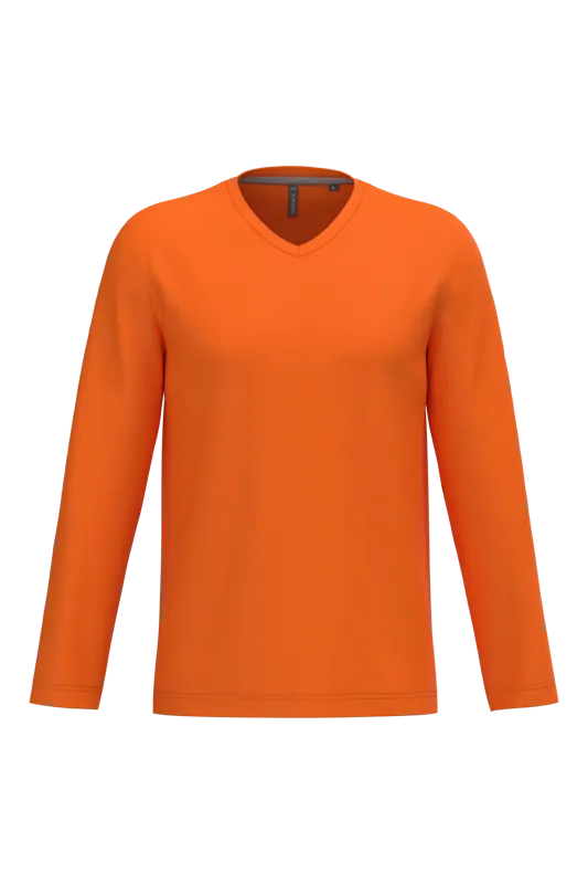 T-shirt V-hals lange mouwen in Orange