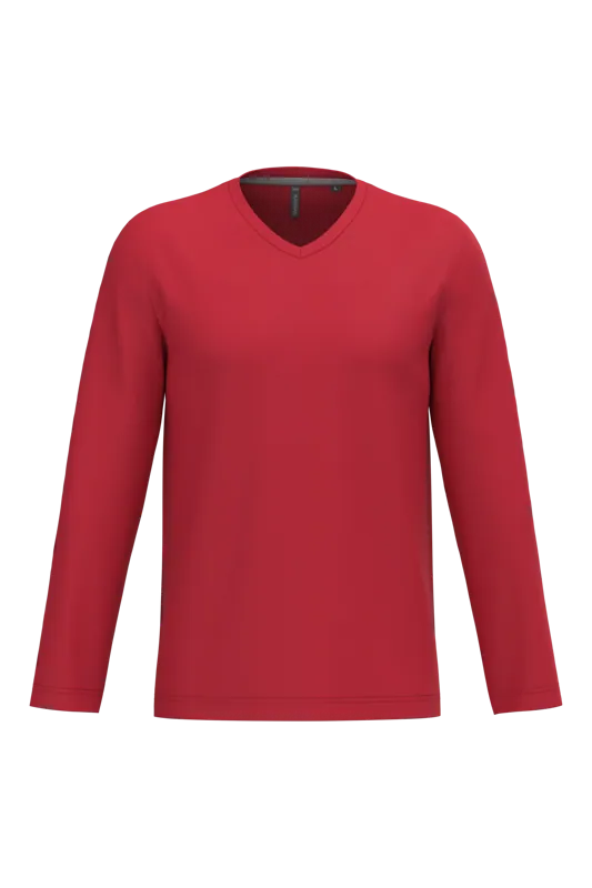T-shirt V-hals lange mouwen in Red