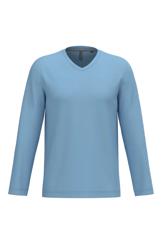 T-shirt V-hals lange mouwen in Sky Blue