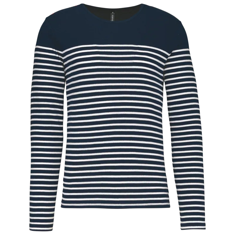 Gestreept heren-T-shirt lange mouwen in Navy / White Stripes