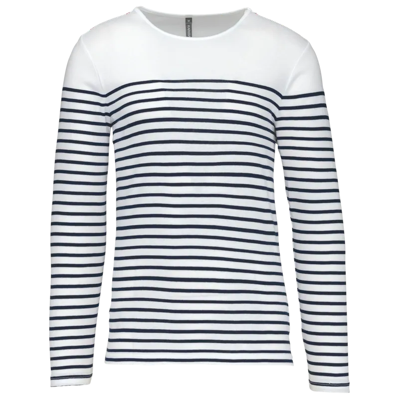 Gestreept heren-T-shirt lange mouwen in White / Navy Stripes