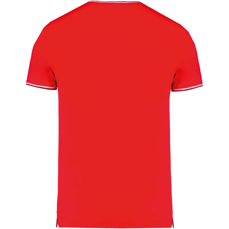 Heren-T-shirt piqué V-hals in Red / Navy / White, achterkant