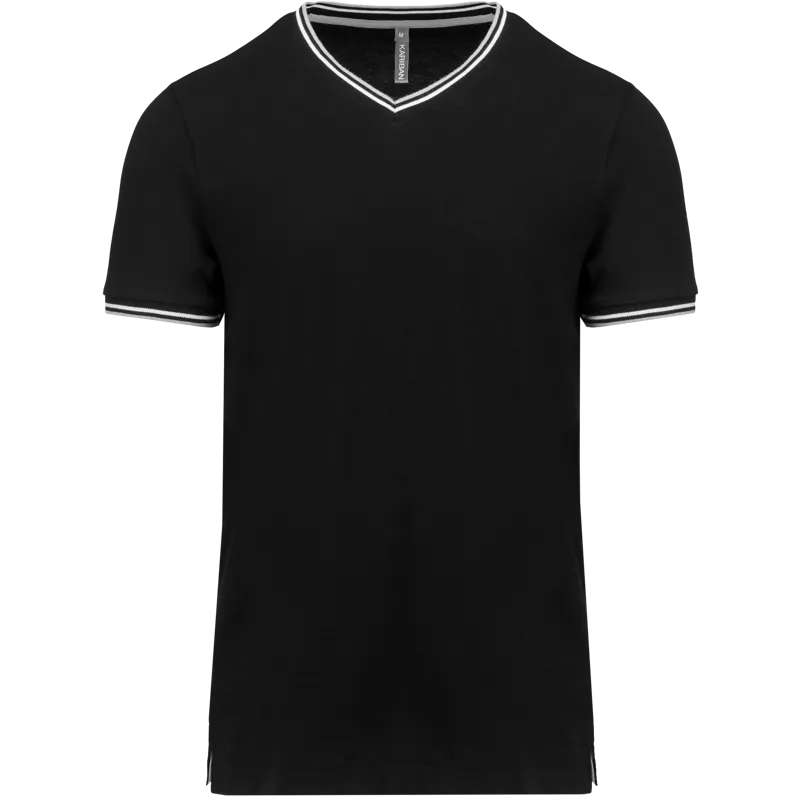 Heren-T-shirt piqué V-hals in Black / Light Grey / White