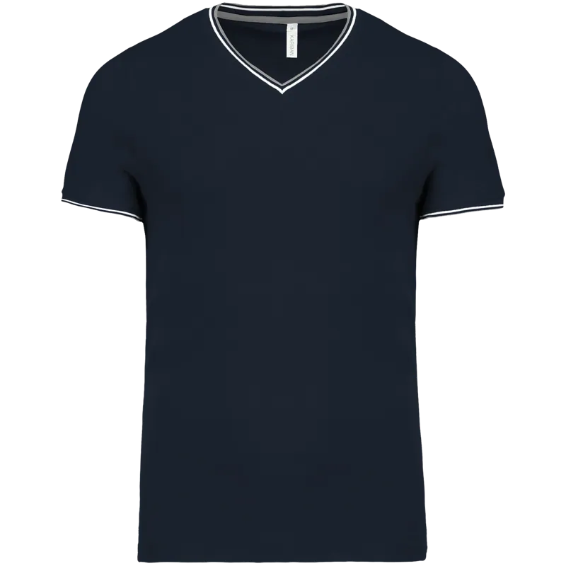 Heren-T-shirt piqué V-hals in Navy / Light Grey / White
