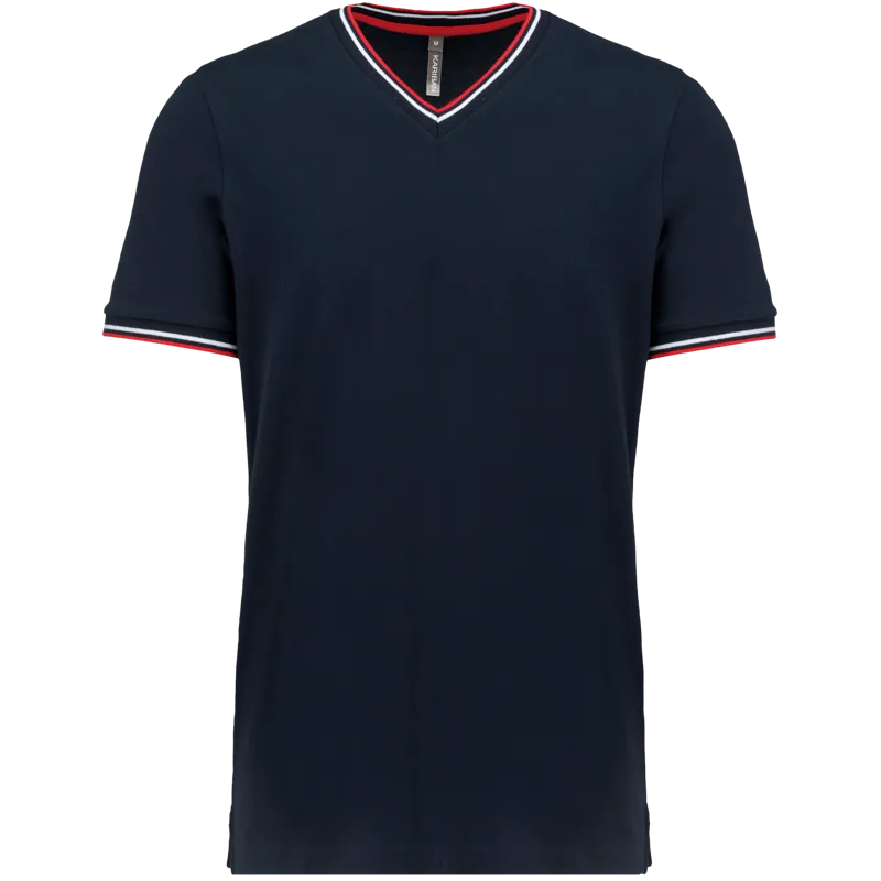 Heren-T-shirt piqué V-hals in Navy / Red / White