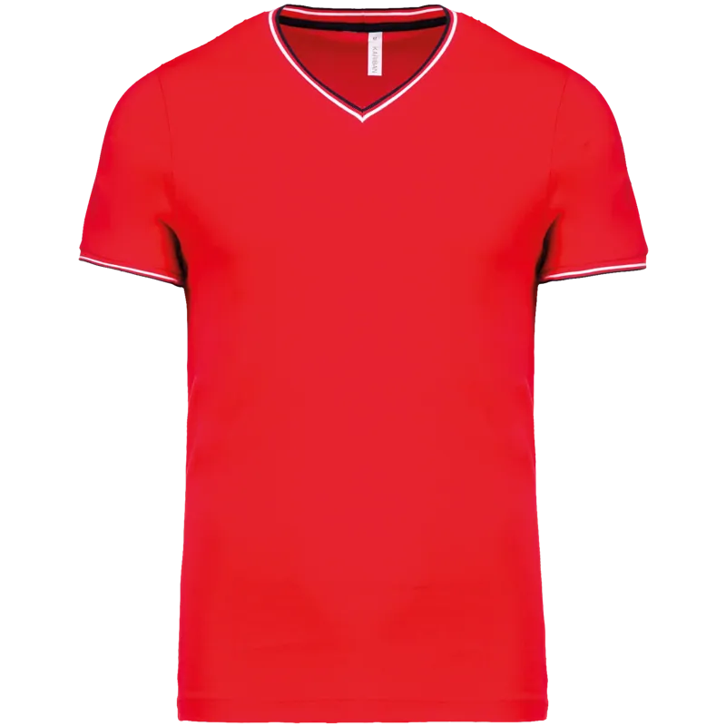 Heren-T-shirt piqué V-hals in Red / Navy / White