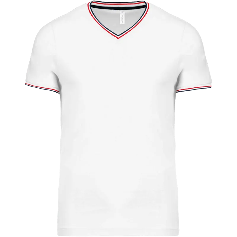 Heren-T-shirt piqué V-hals in White / Navy / Red