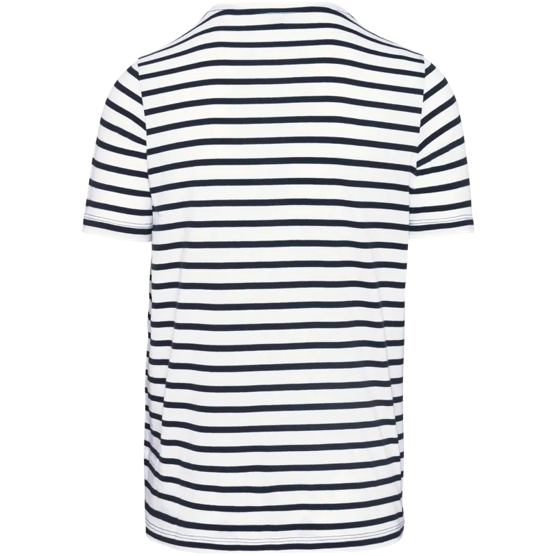Gestreept T-shirt met zak en korte mouwen in White / Navy Stripes, achterkant