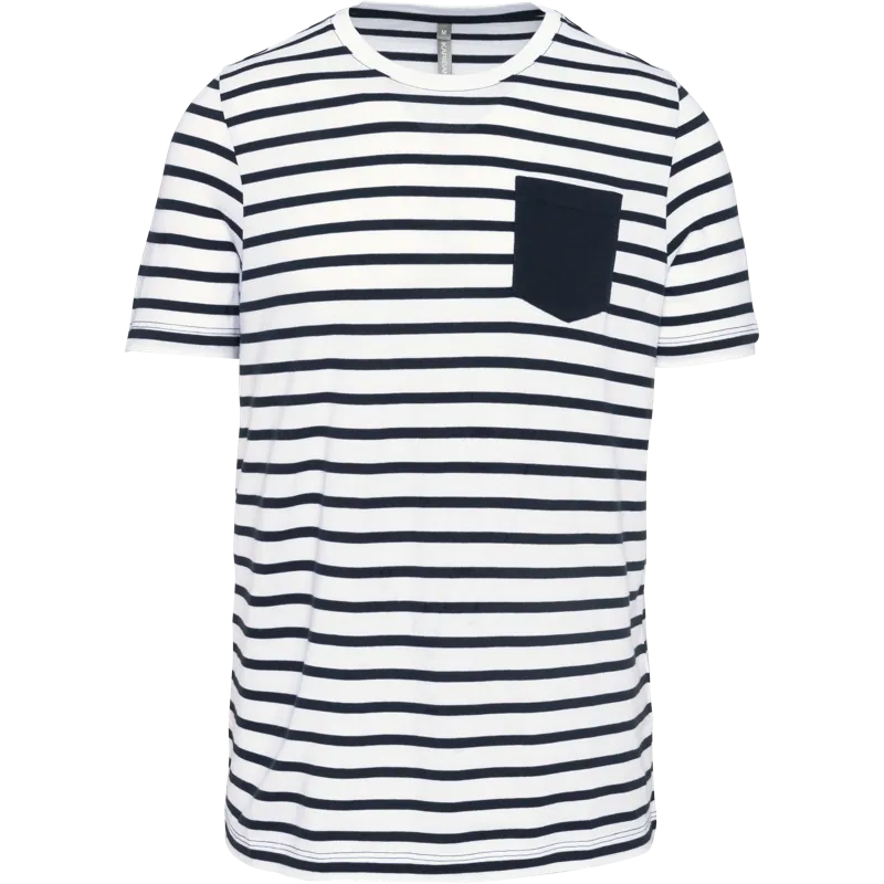 Gestreept T-shirt met zak en korte mouwen in White / Navy Stripes