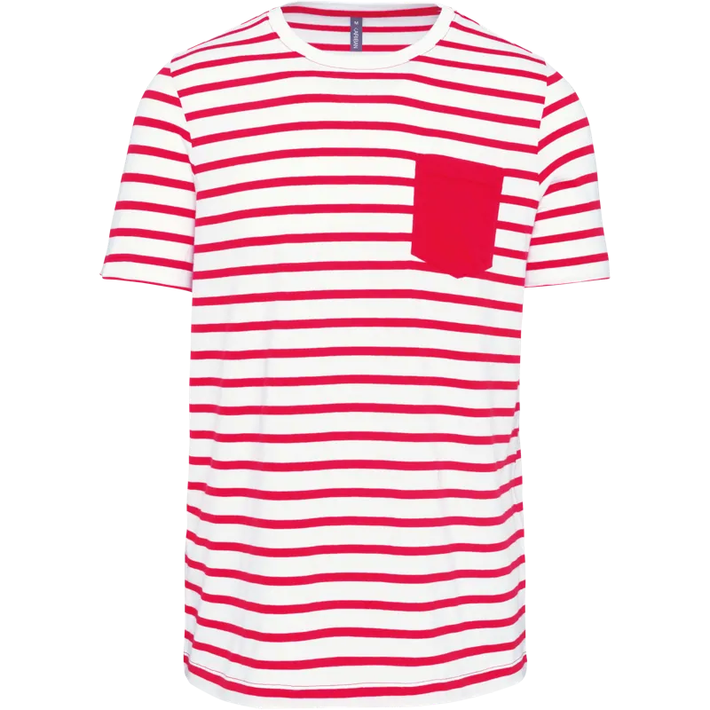 Gestreept T-shirt met zak en korte mouwen in White / Red Stripe