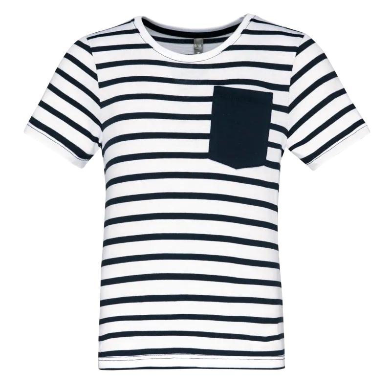 Gestreept T-shirt met borstzakje kids in White / Navy Stripes