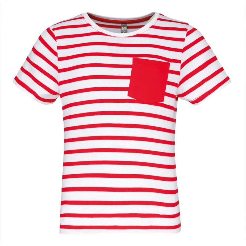 Gestreept T-shirt met borstzakje kids in White / Red Stripe