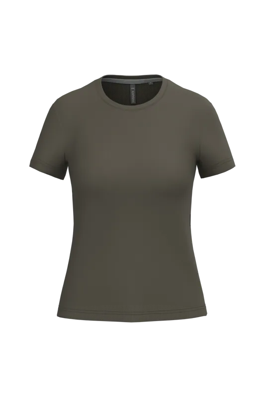 Dames T-shirt ronde hals korte mouwen in Dark Khaki