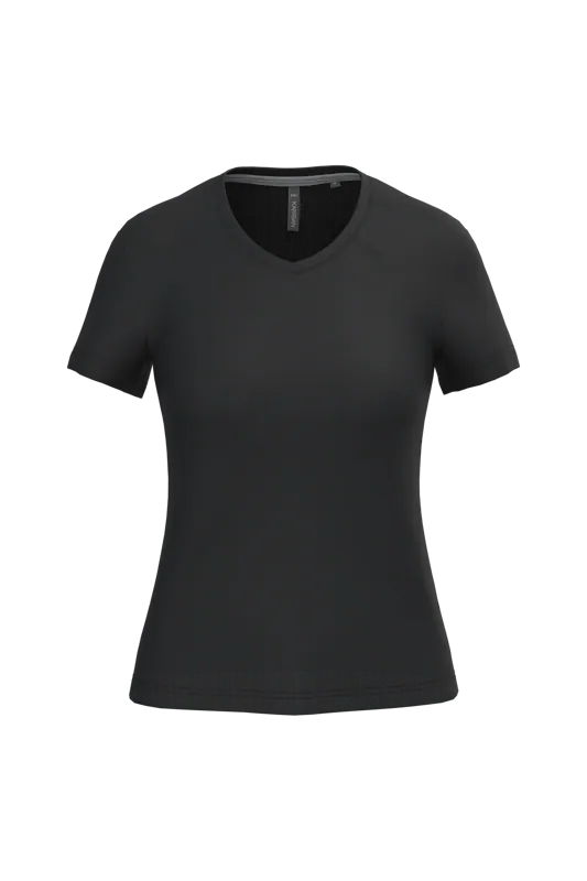 Dames T-shirt v-hals met korte mouwen in Black