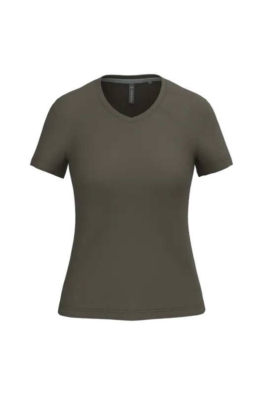 Dames T-shirt v-hals met korte mouwen in Dark Khaki