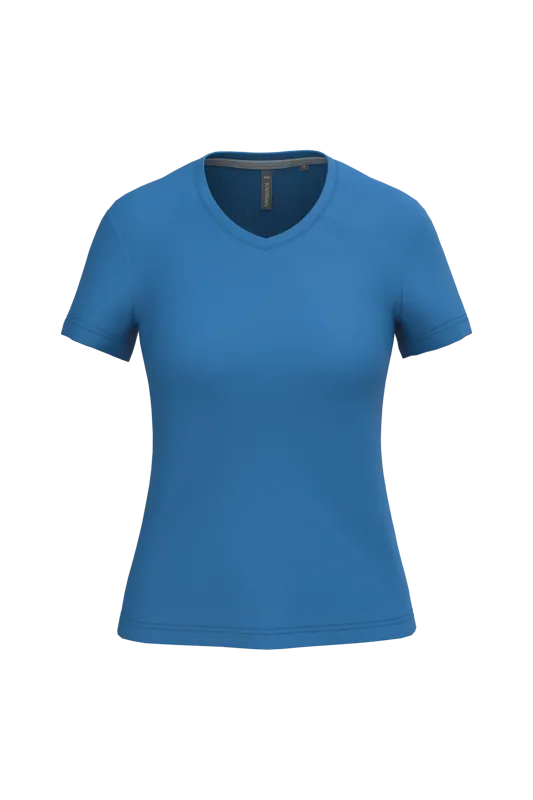 Dames T-shirt v-hals met korte mouwen in Light Royal Blue