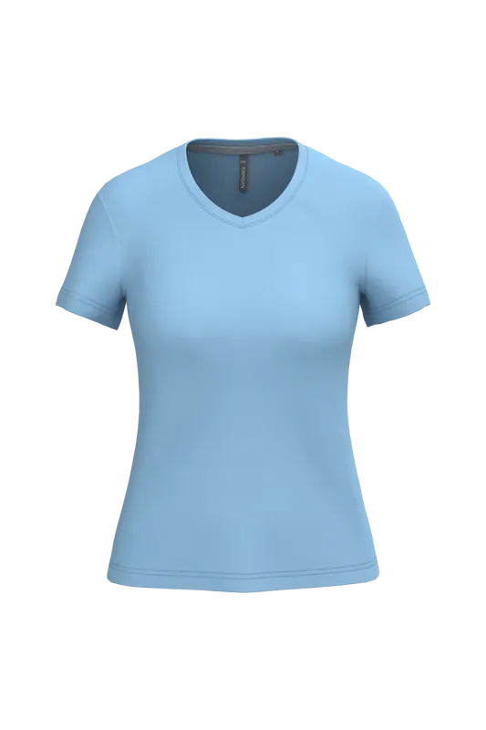 Dames T-shirt v-hals met korte mouwen in Sky Blue