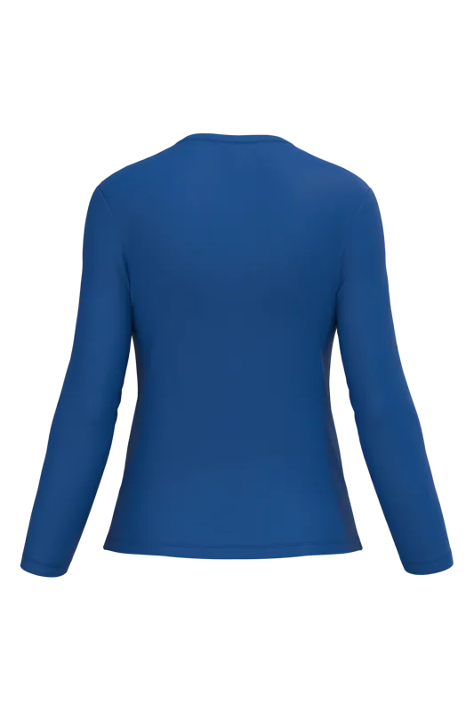 Dames T-shirt V-hals lange mouwen in Royal Blue, achterkant