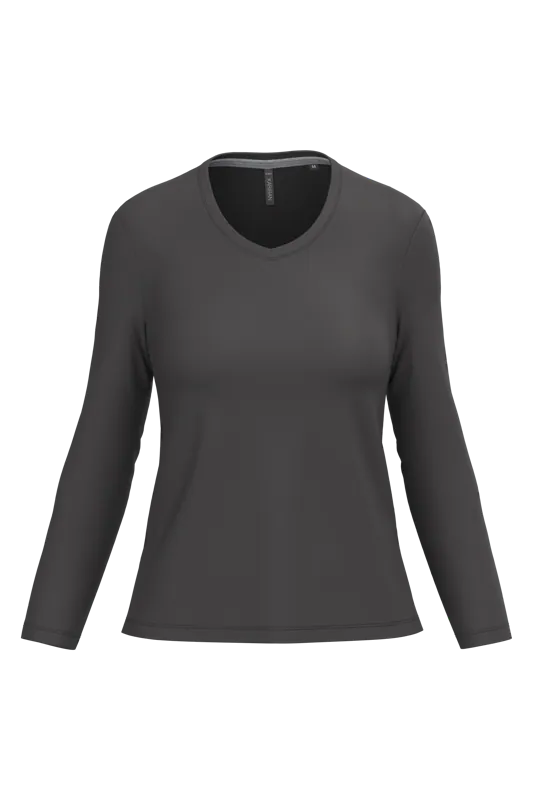 Dames T-shirt V-hals lange mouwen in Dark Grey