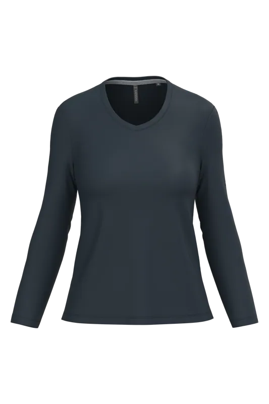 Dames T-shirt V-hals lange mouwen in Navy
