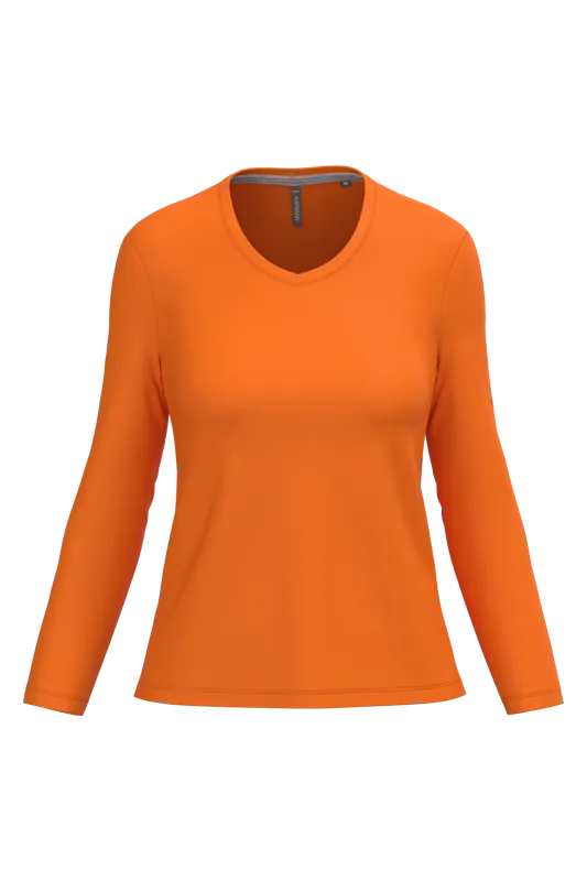 Dames T-shirt V-hals lange mouwen in Orange