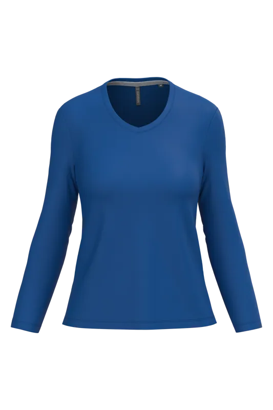 Dames T-shirt V-hals lange mouwen in Royal Blue