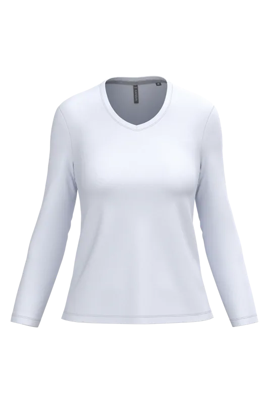 Dames T-shirt V-hals lange mouwen in White