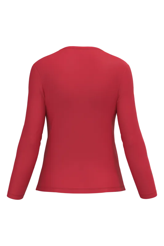 Dames T-shirt ronde hals lange mouwen in Red, achterkant