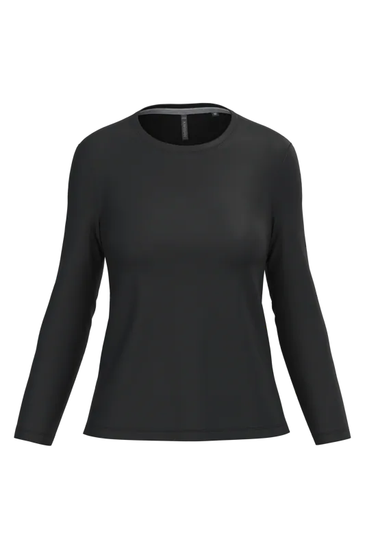 Dames T-shirt ronde hals lange mouwen in Black