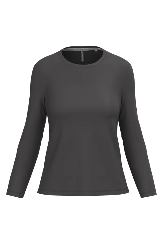 Dames T-shirt ronde hals lange mouwen in Dark Grey