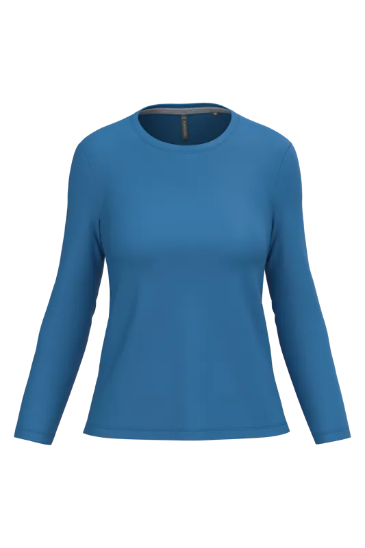 Dames T-shirt ronde hals lange mouwen in Light Royal Blue