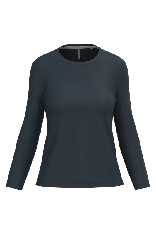 Dames T-shirt ronde hals lange mouwen in Navy