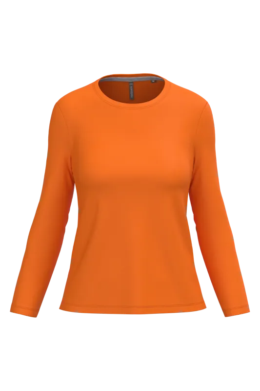 Dames T-shirt ronde hals lange mouwen in Orange