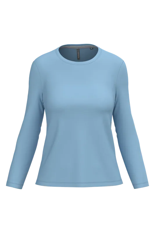 Dames T-shirt ronde hals lange mouwen in Sky Blue