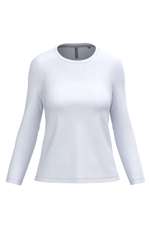 Dames T-shirt ronde hals lange mouwen in White