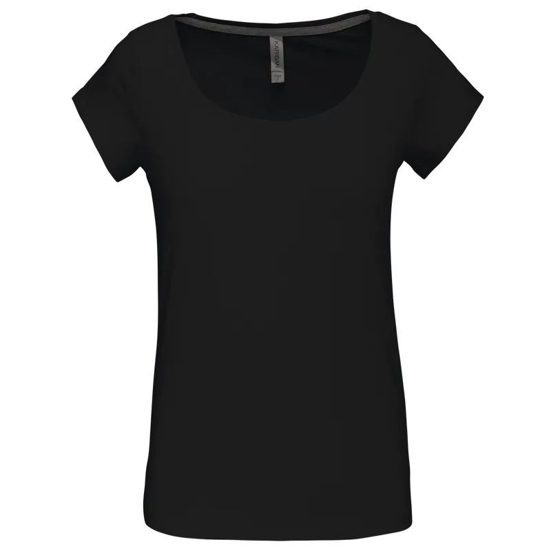 Dames-T-shirt korte mouwen met boothals in Black