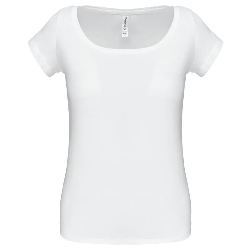 Dames-T-shirt korte mouwen met boothals in White