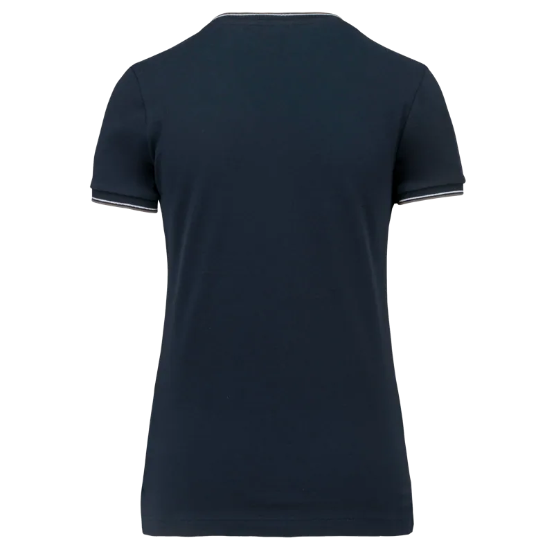 Dames-T-shirt piqué V-hals in Navy / Light Grey / White, achterkant