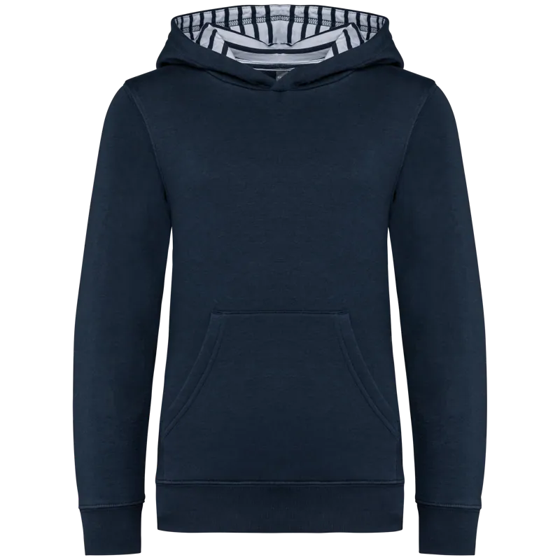 Sweater met contrasterende capuchon met motief in Navy / Mariniere
