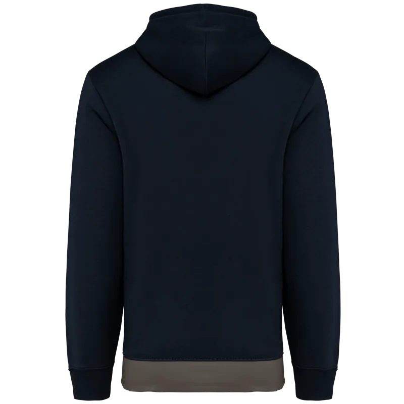 Driekleurige unisex sweater met capuchon in Navy / White / Basalt Grey, achterkant