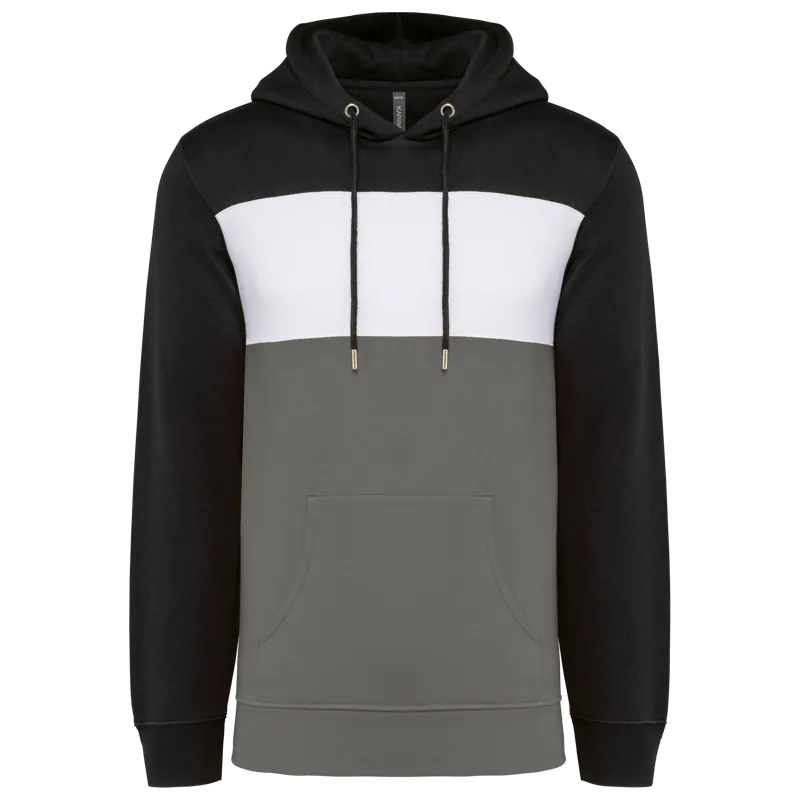 Driekleurige unisex sweater met capuchon in Black / White / Basalt Grey
