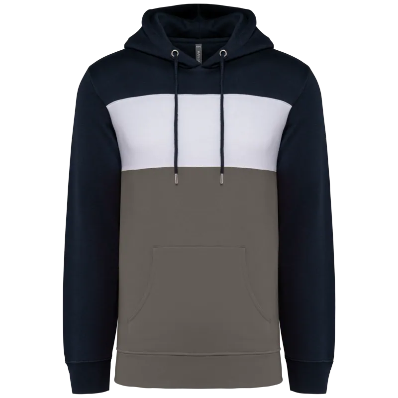 Driekleurige unisex sweater met capuchon in Navy / White / Basalt Grey