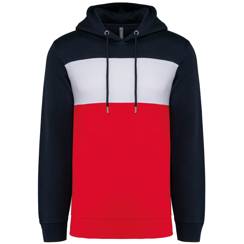 Driekleurige unisex sweater met capuchon in Navy / White / Red
