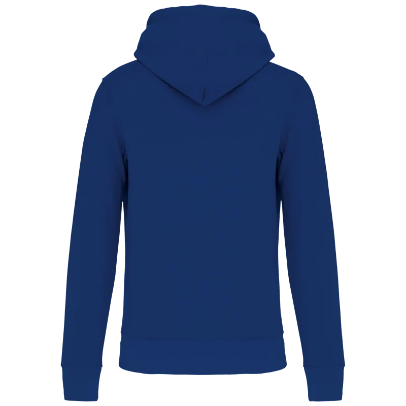 Ecologische herensweater met capuchon in True Indigo, achterkant
