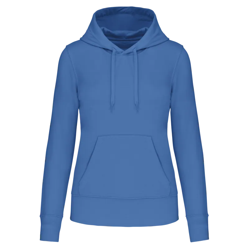 Ecologische damessweater met capuchon in Light Royal Blue