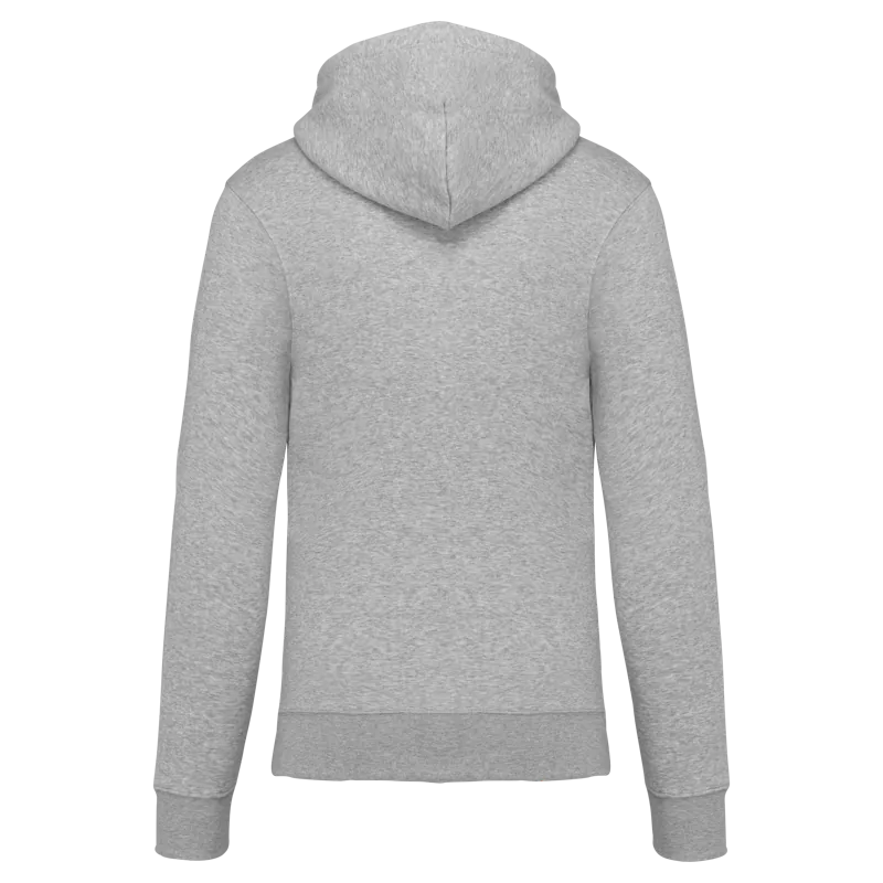 Ecologische herensweater met capuchon en ritssluiting in Oxford Grey, achterkant