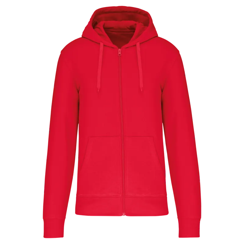 Ecologische herensweater met capuchon en ritssluiting in Red