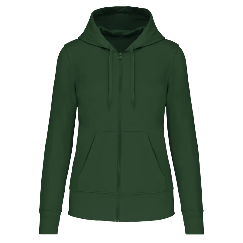 Ecologische damessweater met capuchon en ritssluiting in Forest Green