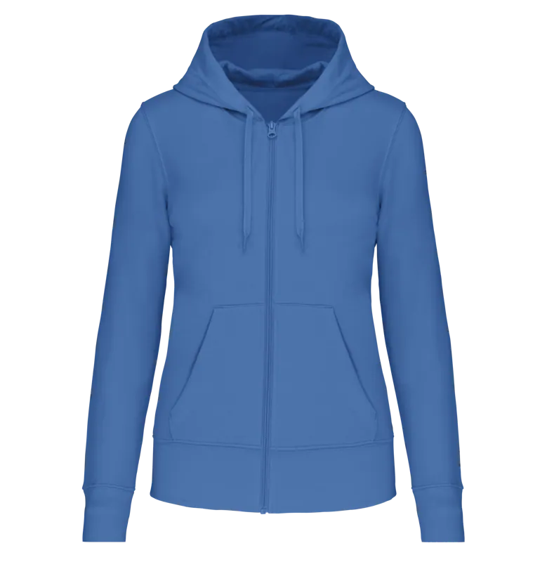 Ecologische damessweater met capuchon en ritssluiting in Light Royal Blue